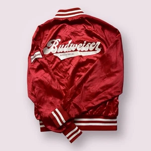 Vintage Men’s Budweiser Beer Satin Bomber Jacket 80s USA Sz XL - Picture 1 of 10