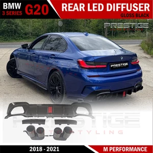 FOR BMW 3 SERIES G20 G21 M SPORT GLOSS BLACK REAR DIFFUSER LIP WITH LIGTHT+TIPS - Picture 1 of 9