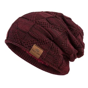 Mens Winter Slouchy Beanie Warm Fleece Lined Skull Cap Baggy Cable Knit Hat - Picture 1 of 5