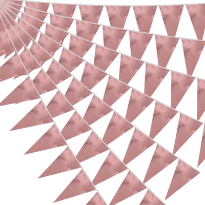 20M/65FT Rose Gold Triangle Pennant Banner Flag Metallic Fabric Bunting Garla... - Image 1 of 4