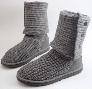 UGG Australia Charcoal Gray Classic Cardy Knit Suede Boots Shoes US 9 EUC - Picture 1 of 11