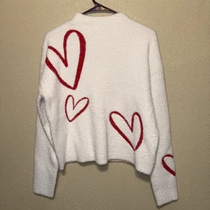 Suéter Rachel Zoe ROJO Estampado Corazones Cuello Simulado Manga Larga Blanco talla L - Imagen 1 de 5