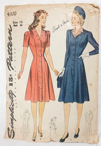 Vintage Simplicity Sewing Pattern Dress 50s Womens Size 14 32" Bust CUT Complete - Picture 1 of 4