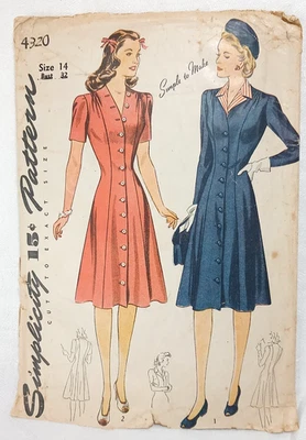 Vintage Simplicity Sewing Pattern Dress 50s Womens Size 14 32" Bust CUT Complete - Image 1 of 4