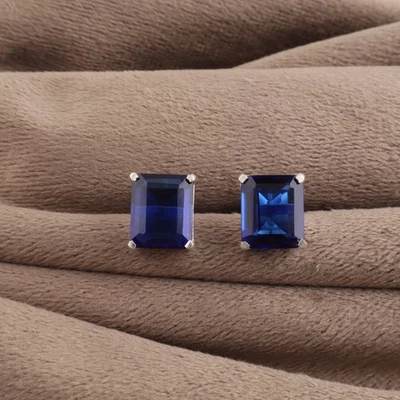 Blue Sapphire Gemstone 925 Sterling Silver Designer Stud Earrings Gift For Women - Image 1 of 4