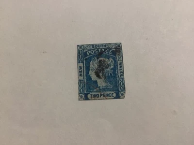 NSW 1851 ,2d Blue imperf Seven  Seas 3/5 used barrel cancel - Image 1 of 2