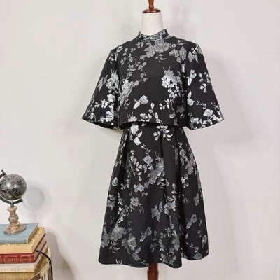 Erdem Favilla Dress Lurex Rose Jacquard Black Silver Size US 8 NWT Cocktail Glam - Image 1 of 4