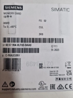 6ES7954-8LF03-0AA0 6ES7 954-8LF03-0AA0 SIMATIC S7, Memory Card, 24 MBytes - Imagen 1 de 2