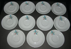 Shenango China Restaurant Ware Saucers Turquoise Flower (11) MCM Atomic - Bild 1 von 4