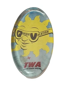 TWA Airlines Glass 5" Oval Paperweight Handcrafted Quickie Vacation JRR2 - Picture 1 of 4