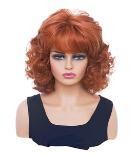 Shoulder Length Copper Red Wig women auburn wavy curl synthetic ginger role play - Picture 1 of 14
