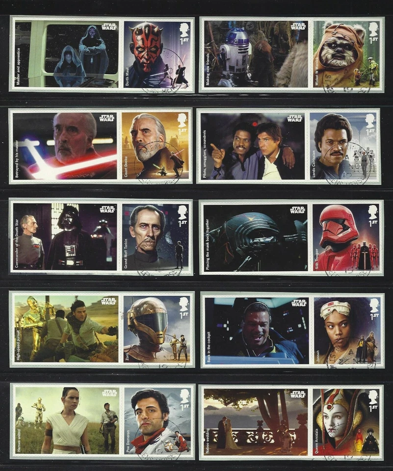 GREAT BRITAIN 2019 STAR WARS SET OF 10 SELF ADHESIVE WITH LABELS FINE USED - Image 1 of 1