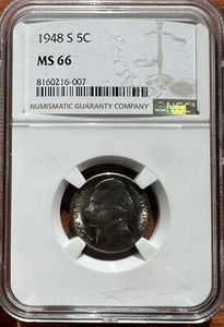 1948-S Jefferson Nickel 🪙 NGC MS66 💎 5¢ U.S. Coin ✨ - Picture 1 of 2
