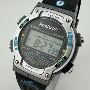 Vintage Armitron Digital Quartz Watch 40/6591H Men 30m Black Silver New Battery - Picture 1 of 6