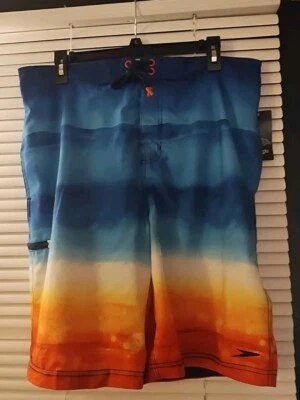 Speedo Mens Sz LARGE L Swim Trunk Board Shorts Blue Red Yellow Orange NWT - Image 1 of 2