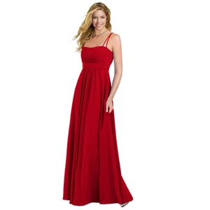Elegant Chiffon Spaghetti Formal Evening Gown Bridesmaid Maxi Dress Scarlet - Picture 1 of 3