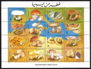 Mushrooms: Amanita Rubenscens, Etc. Complete Miniature Sheet of 16 Different - Picture 1 of 1