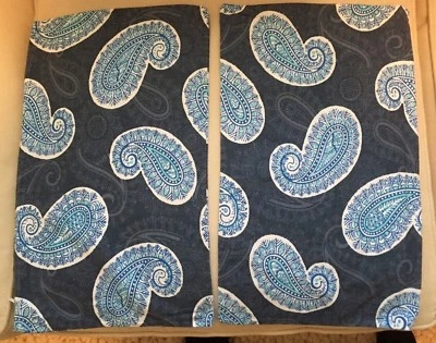 Set of 2 Peru Denim and Cobalt Blue Paisley Lumbar Pillow Covers 12" x 19"  - Image 1 of 4