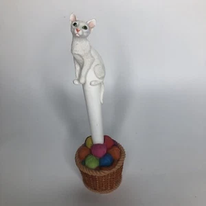 cat pen in yarn basket holder ceramic base and figure 7.5 inches tall - Picture 1 of 5