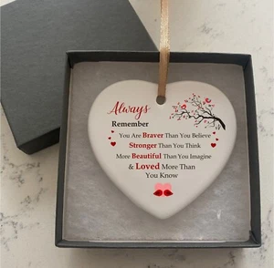 Always Remember Braver Quote Ceramic Heart With Gift Box Plaque Gift Sign cr18 - Picture 1 of 5