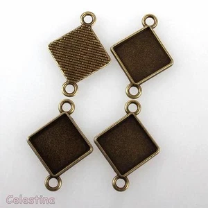40 antike quadratische Cabochonfassungen aus Bronze - Verbinder Anhänger Lünetten - Bild 1 von 1