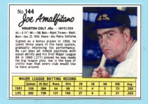 2022 - 1962 Jello Style Card - #144 Joe Amalfitano- Houtson Colt .45s