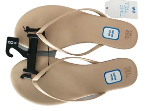 TIME AND TRU Barely There Nude Comfort Sock Flip-Flop Sandals Sz 8W - Picture 1 of 6