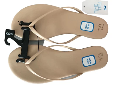 TIME AND TRU Barely There Nude Comfort Sock Flip-Flop Sandals Sz 8W - Image 1 of 4