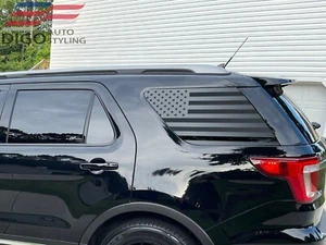 Pre-cut 2011-2019 Ford Explorer Quarter Window American Flag Decal Sticker black - Picture 1 of 3