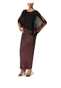 MSK NEW Purple Black Womens Size 8 Chiffon Overlay Glitter Dress - Picture 1 of 5