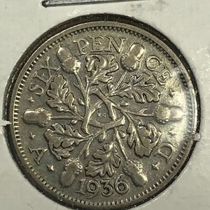 1936 Great Britain Silver Six Pence Foreign Coin #0712 - Picture 1 of 2