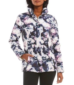 NEW Eliza J Women's Floral Print Puffer Jacket Navy Multi Size XL - Picture 1 of 4