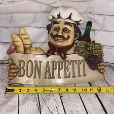 French Italian Chef "Bon Appetit" Wall Hanging Decoration Sign Bread Wine Plaque