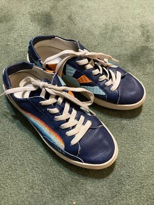 Soludos CHILL OUT Rainbow Wave Sunshine LEATHER Sneakers Blue Sz 7 - Image 1 of 4