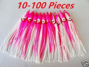 10-100 Pcs 4.75" Hoochies Squid Skirts Pink/white Fishing Lures Select Pieces - Picture 1 of 7