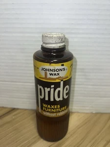 Botella de vidrio marrón cera muebles Johnson’s Pride completa de colección años 60 tapa de metal - Imagen 1 de 6