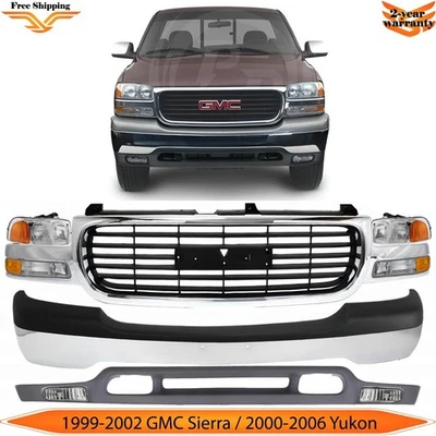 Front Bumper Chrome & Grille Assembly Kit For 1999-02 GMC Sierra / 2000-06 Yukon - Image 1 of 4