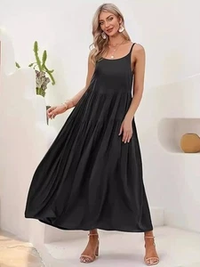 Plus Size Scoop Neck Sleeveless Midi Cami Dress - Picture 1 of 4