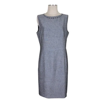 Vestido Kasper ASL Midi 14 Negro Blanco Sin Mangas Texturizado Patada Plisada Sin Mangas Foto 1 de 4