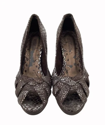 Tacones de cuña con estampado de serpiente punta abierta Seychelles para mujer talla 7 marrón Foto 1 de 4