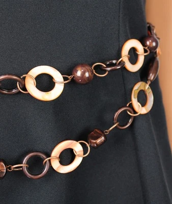 Cinturón Cadena Retro 34-46" 2 Niveles Naranja Shell Anillos Marrón Cuentas Cobre Metal M-XL Foto 1 de 4