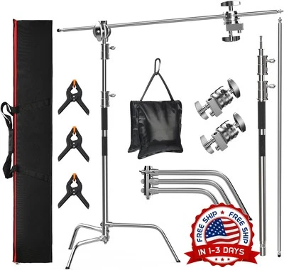 Soporte de luz C Stand Soporte de fotografía de metal inoxidable, resistente, US Foto 1 de 4