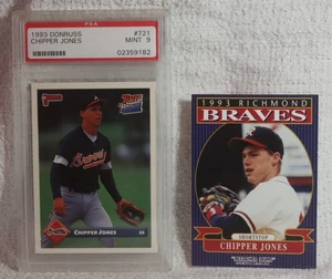 CHIPPER JONES 1993 Donruss RC #721 PSA 9 & 1993 Braves Bleacher Bums Prototype - Picture 1 of 4