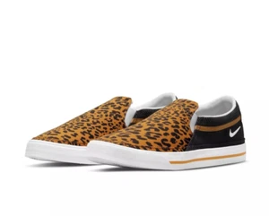 New! NIKE Women's ~Size 6~ Court Legacy Leopard Canvas Slip-on Sneakers Brown - Picture 1 of 10