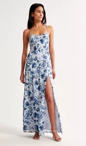 NWT Abercrombie & Fitch Women's Blue White Floral Heart Neck Maxi Dress Sz M - Picture 1 of 24