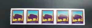 SCOT 3475 American Bison 21c 2001 COIL STRIP OF 5 w/PLATE  #V2222 MNH FREE SHIP  - Picture 1 of 3