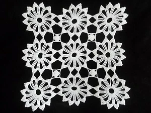 Vintage White Crochet Doily 9 Motif Square 11 inch CD108 - Picture 1 of 10