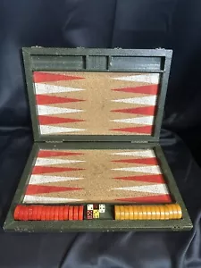 vintage backgammon set bakelite butterscotch & red 1.5" chips 18"X25" board - Picture 1 of 11