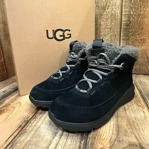 UGG KIDS TERRETRAIL COZY LACE BOOT SIZE US 4K = WOMENS 6 BLACK WATERPROOF SUEDE - Picture 1 of 15