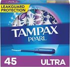 Tampax Pearl Plastic Tampons Ultra Absorbency   45 Count   Leakguard Protection